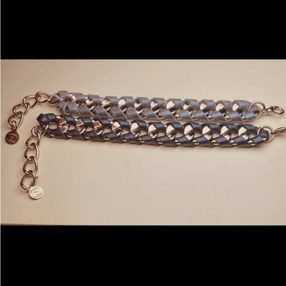 Jessica Elliot SET OF 2 Silver Tone Chunky Curb Chain Black & Grey Woven Leather - Picture 5 of 13